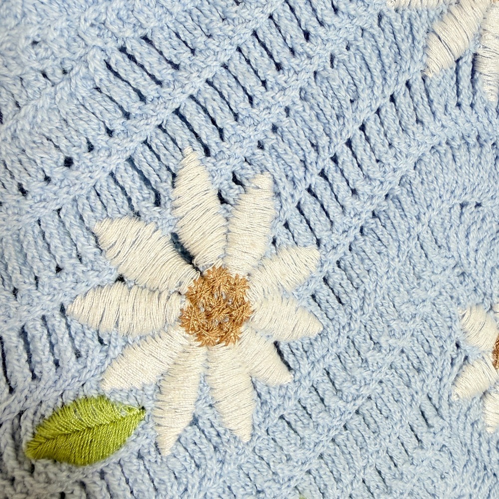 Blue Crochet Knit Daisy Floral Tank Top Scalloped Cropped Grandma Coastal Med - Picture 4 of 7